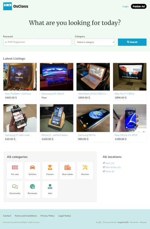 Sigma theme for Osclass classifieds websites